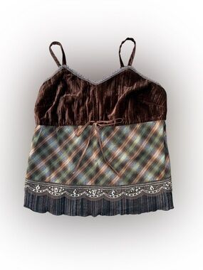 RARE Y2K Fairycore Velvet Patchwork Babydoll Top XL